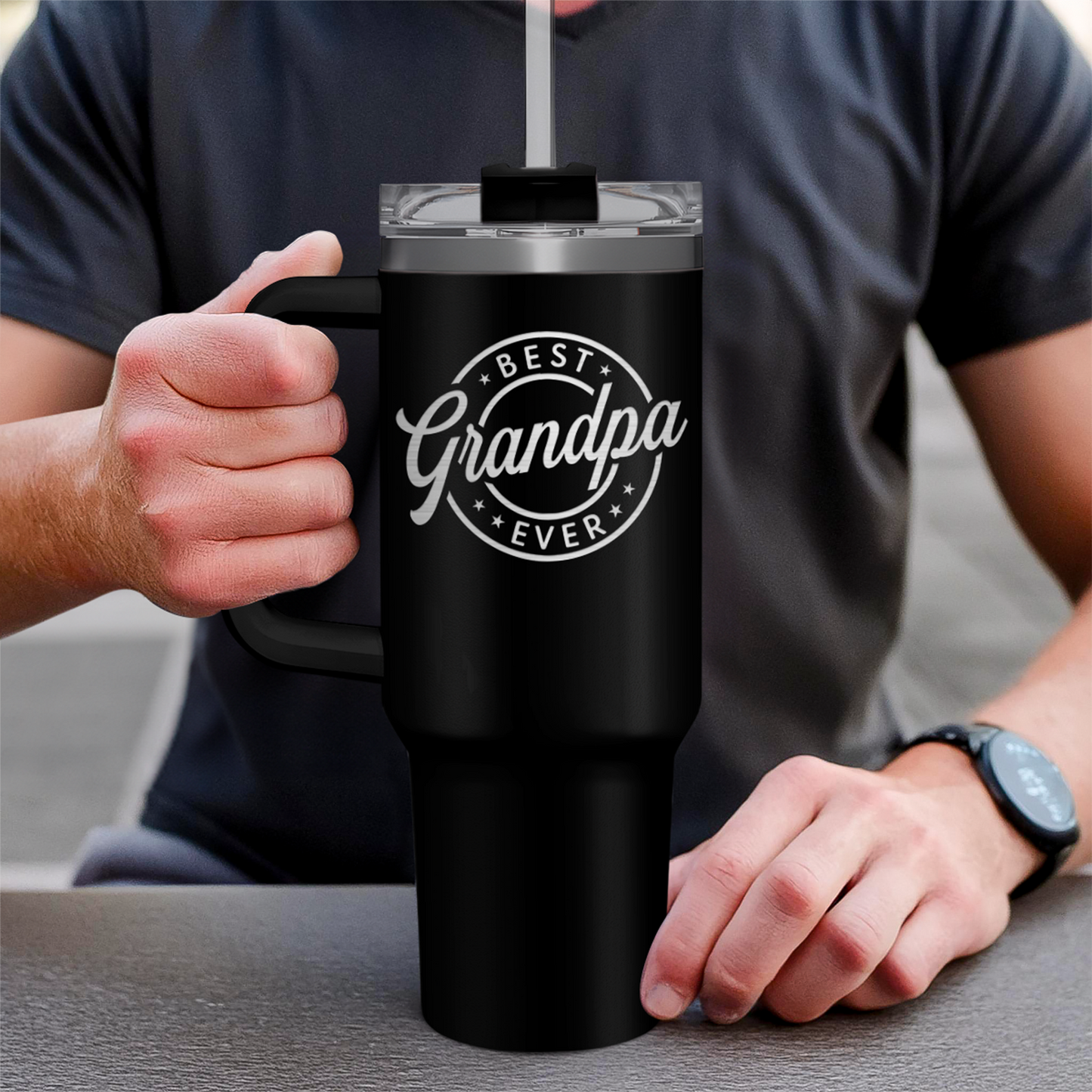 Best Grandpa Ever Tumbler with Handle 40oz, Grandfather Gifts for Birthday Christmas Fathers Day Valentines, Presents for Grandpas Granddad Papa Gifts from Granddaughter Grandson