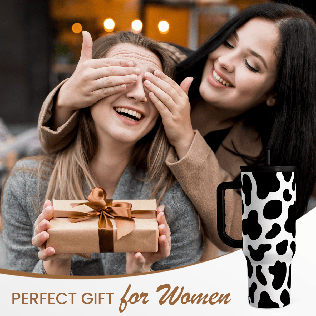 Cow Tumbler with Handle 40oz, Cow Print Cup Stainless Steel Tumblers Coffee Travel Cups with Slider Lid, Cow Gifts for Women Birthday Christmas Mothers Day