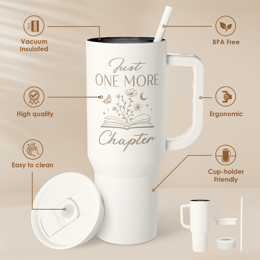 Book Lover Gifts for Women, Just One More Chapter Tumbler with Handle, Stainless Steel Insulated Coffee Travel Mug Cup, Gifts for Women Girls Bookworm on Christmas Birthday, 40oz