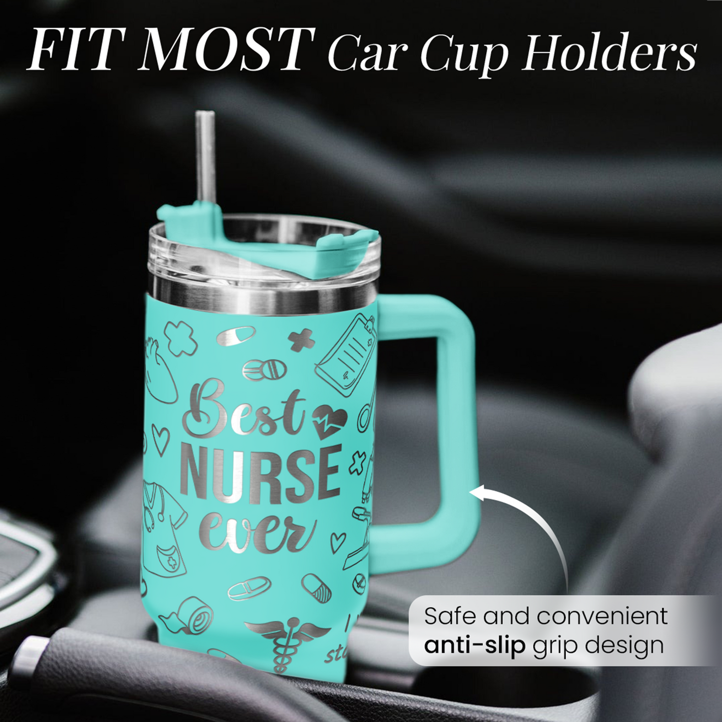 Nurse Gifts for Women, Nurse Tumbler with Handle 40oz Stainless Steel Coffee Cup with Straw Lid, Nursing Gift for Female Nurses, Nurse Appreciation Gift for Graduation Christmas Birthday Nurse Week