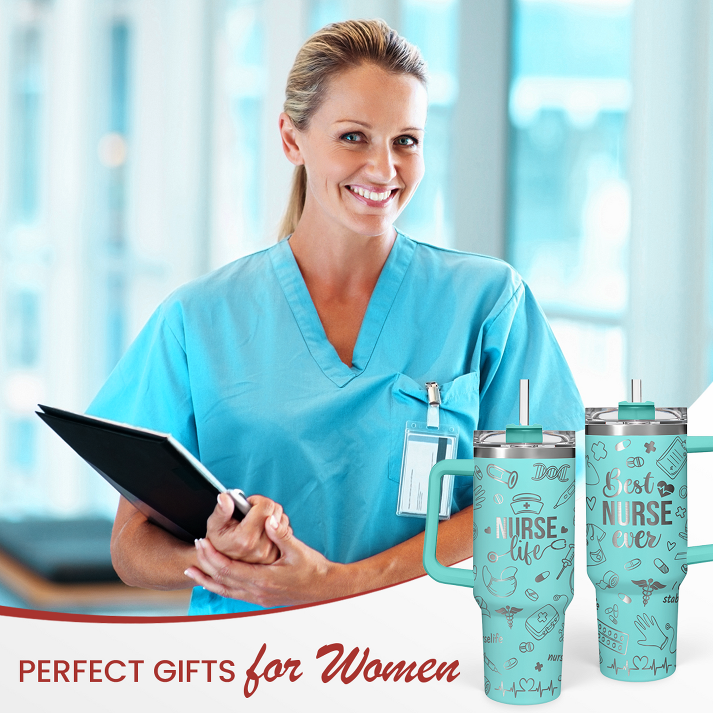 Nurse Gifts for Women, Nurse Tumbler with Handle 40oz Stainless Steel Coffee Cup with Straw Lid, Nursing Gift for Female Nurses, Nurse Appreciation Gift for Graduation Christmas Birthday Nurse Week