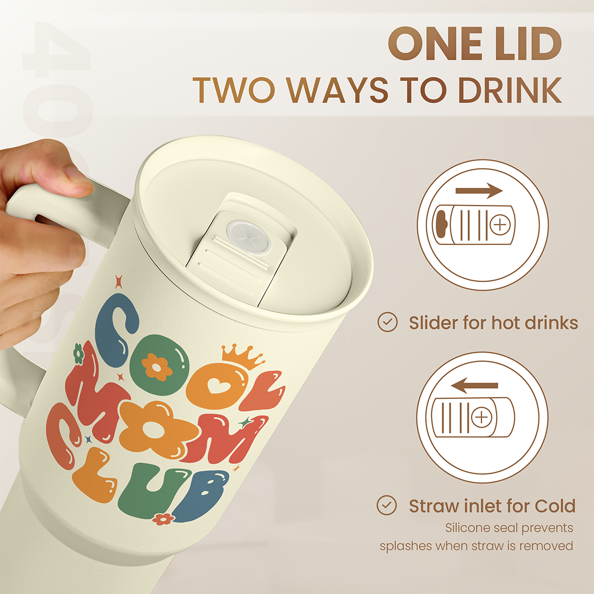 Mom Tumbler with Handle 40oz, Cool Mom Club Cup Stainless Steel Insulated Tumblers Coffee Travel Mugs, Gifts for Moms from Daughter Son, Best Mother Gift for Birthday Christmas Mothers Day