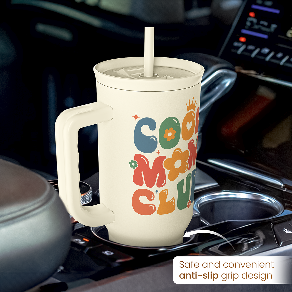 Mom Tumbler with Handle 40oz, Cool Mom Club Cup Stainless Steel Insulated Tumblers Coffee Travel Mugs, Gifts for Moms from Daughter Son, Best Mother Gift for Birthday Christmas Mothers Day