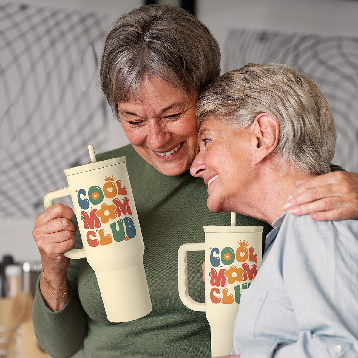 Mom Tumbler with Handle 40oz, Cool Mom Club Cup Stainless Steel Insulated Tumblers Coffee Travel Mugs, Gifts for Moms from Daughter Son, Best Mother Gift for Birthday Christmas Mothers Day