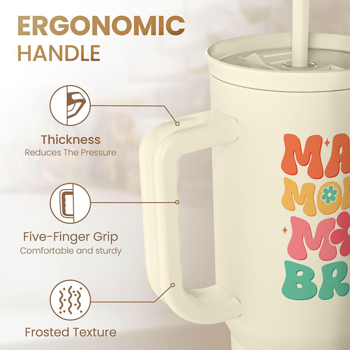 Mom Tumbler with Handle 40oz, Mama Mommy Mom Bruh Cup Stainless Steel Insulated Tumblers Coffee Travel Mugs, Gifts for Moms from Daughter Son, Best Mother Gift for Birthday Christmas Mothers Day