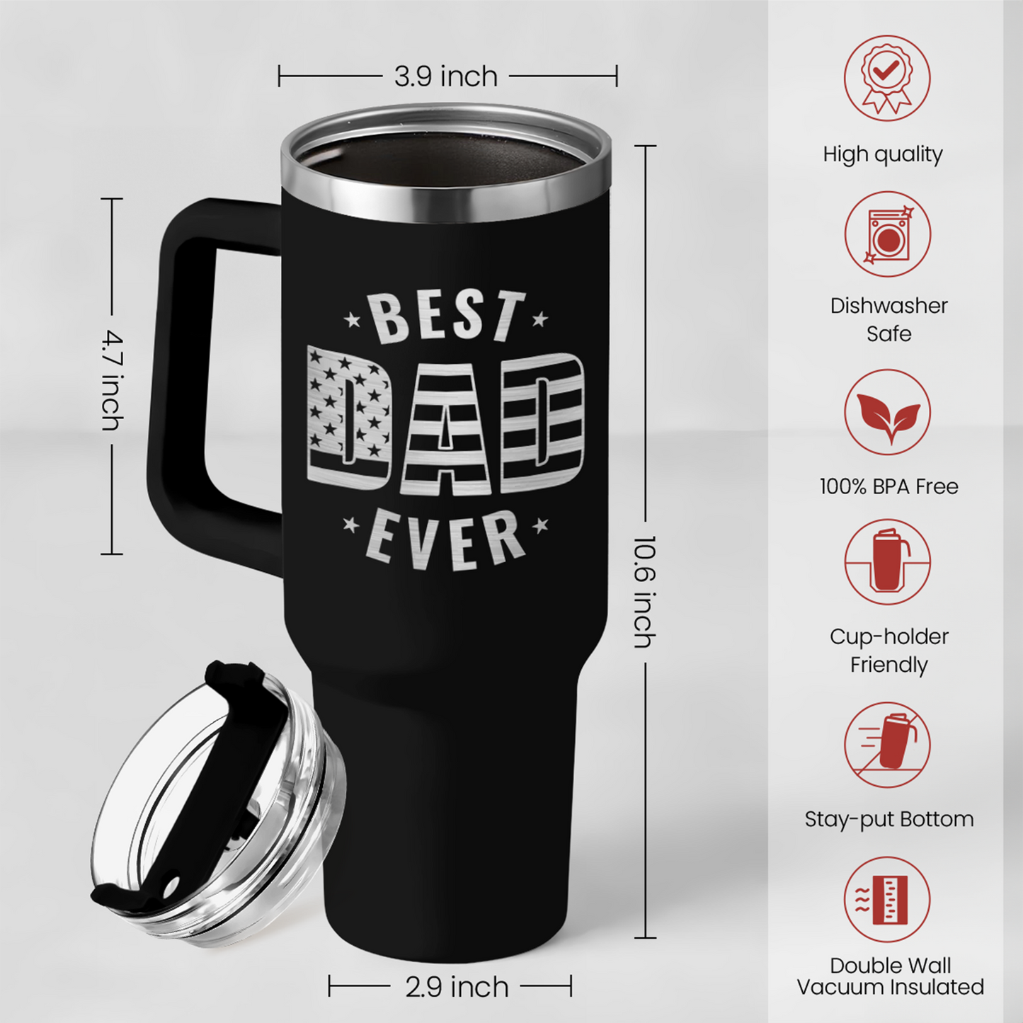 Best Dad Ever Tumbler 40Oz, Gifts for Dad for Christmas Birthday Valentine Fathers Day, Dad Coffee Cup Stainless Steel Insulated Tumblers with Lid & Straw, Dads Gift from Daughter Son