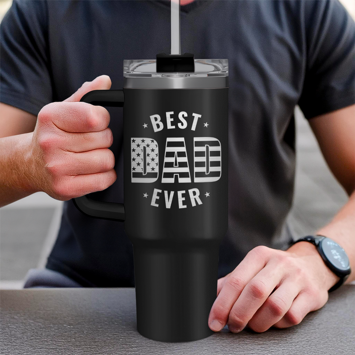 Best Dad Ever Tumbler 40Oz, Gifts for Dad for Christmas Birthday Valentine Fathers Day, Dad Coffee Cup Stainless Steel Insulated Tumblers with Lid & Straw, Dads Gift from Daughter Son
