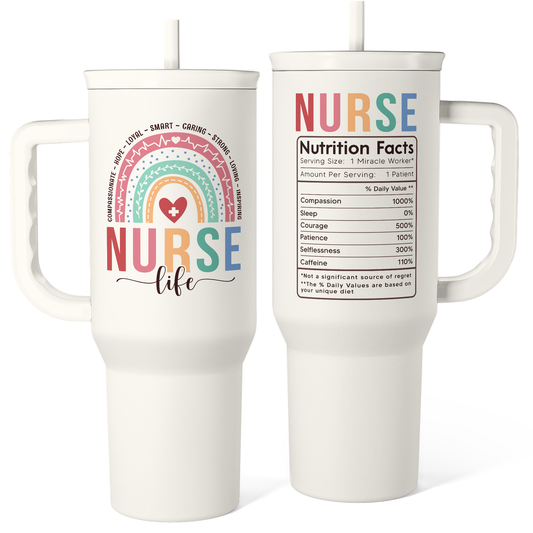 Nurse Tumbler with Handle 40oz, Stainless Steel Tumblers Coffee Travel Mug Cups with Straw, Nurse Appreciation Gifts for Women Female Nurses, Nursing Gift for Birthday Christmas Nurse Week