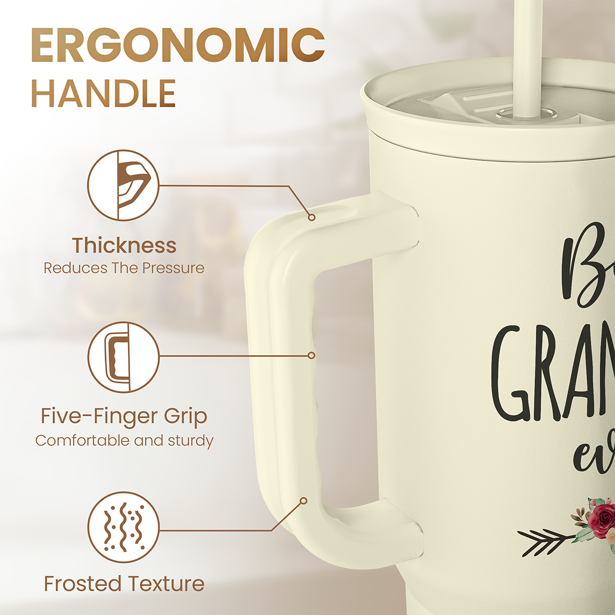 Grandma Tumbler with Handle 40oz, Grandmother Gifts from Granddaughter Grandson, Stainless Steel Tumblers Coffee Travel Cup, Gifts for Nana Mimi Grandmom on Birthday Christmas Mothers Day Valentines