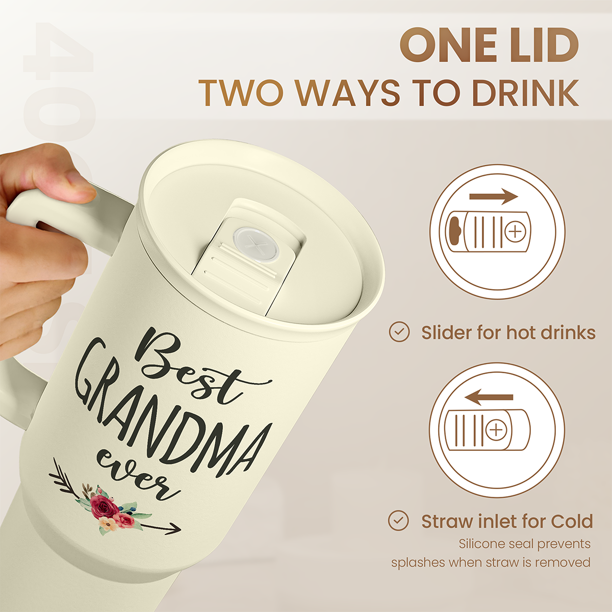 Grandma Tumbler with Handle 40oz, Grandmother Gifts from Granddaughter Grandson, Stainless Steel Tumblers Coffee Travel Cup, Gifts for Nana Mimi Grandmom on Birthday Christmas Mothers Day Valentines