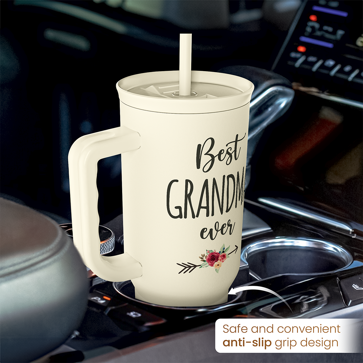 Grandma Tumbler with Handle 40oz, Grandmother Gifts from Granddaughter Grandson, Stainless Steel Tumblers Coffee Travel Cup, Gifts for Nana Mimi Grandmom on Birthday Christmas Mothers Day Valentines
