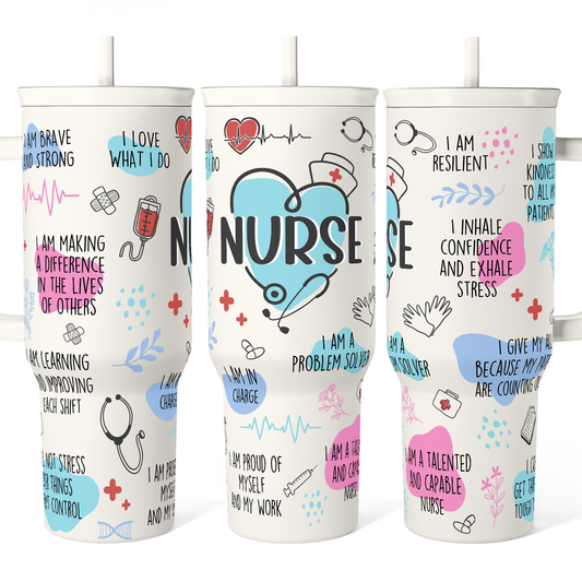 Nurse Tumbler with Handle 40oz, Inspiration Affirmations Coffee Travel Mug Cups with Straw, Nurse Appreciation Gifts for Women Female Nurses, Nursing Gift for Birthday Christmas Nurse Week