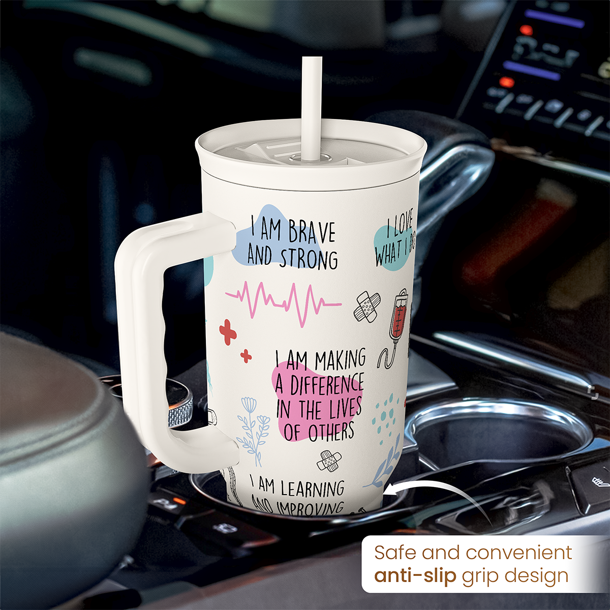 Nurse Tumbler with Handle 40oz, Inspiration Affirmations Coffee Travel Mug Cups with Straw, Nurse Appreciation Gifts for Women Female Nurses, Nursing Gift for Birthday Christmas Nurse Week
