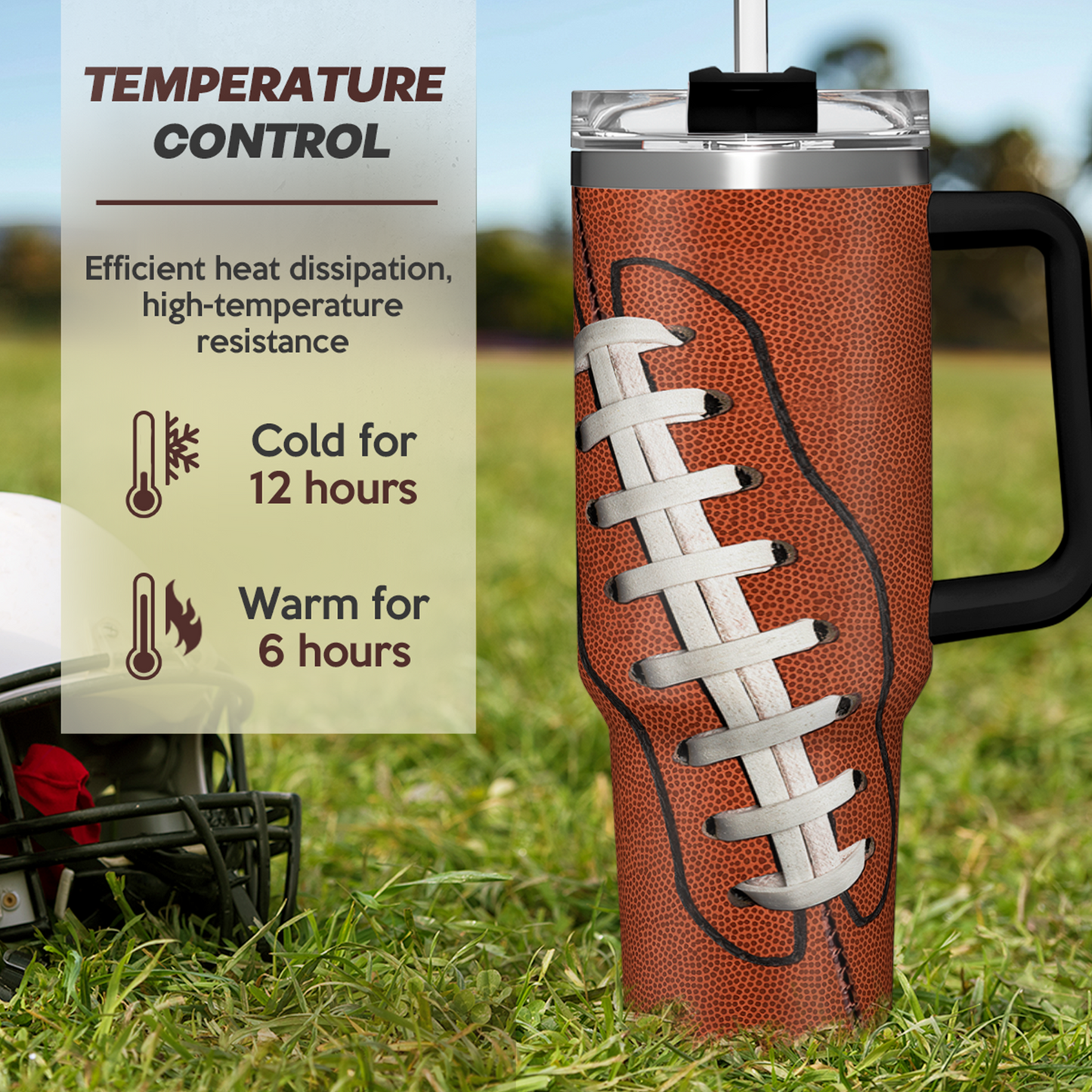Football Tumbler with Handle 40oz with Lid & Straw, Football Gifts for Men Boys Player Coach Sports Lover, Football Tumblers Coffee Stainless Steel Insulated Cup Gifts for Christmas Birthday