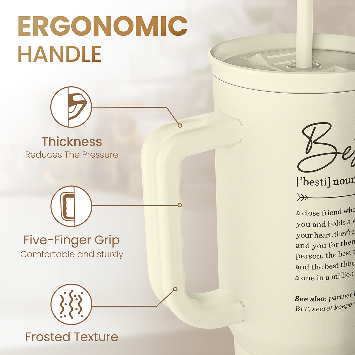 Best Friend Tumbler with Handle 40oz, Bestie Cups for Women Stainless Steel Coffee Travel Tumblers with Straw, Bestie Gifts for Female Friends BFF, Friendship Gift for Birthday Christmas Valentines