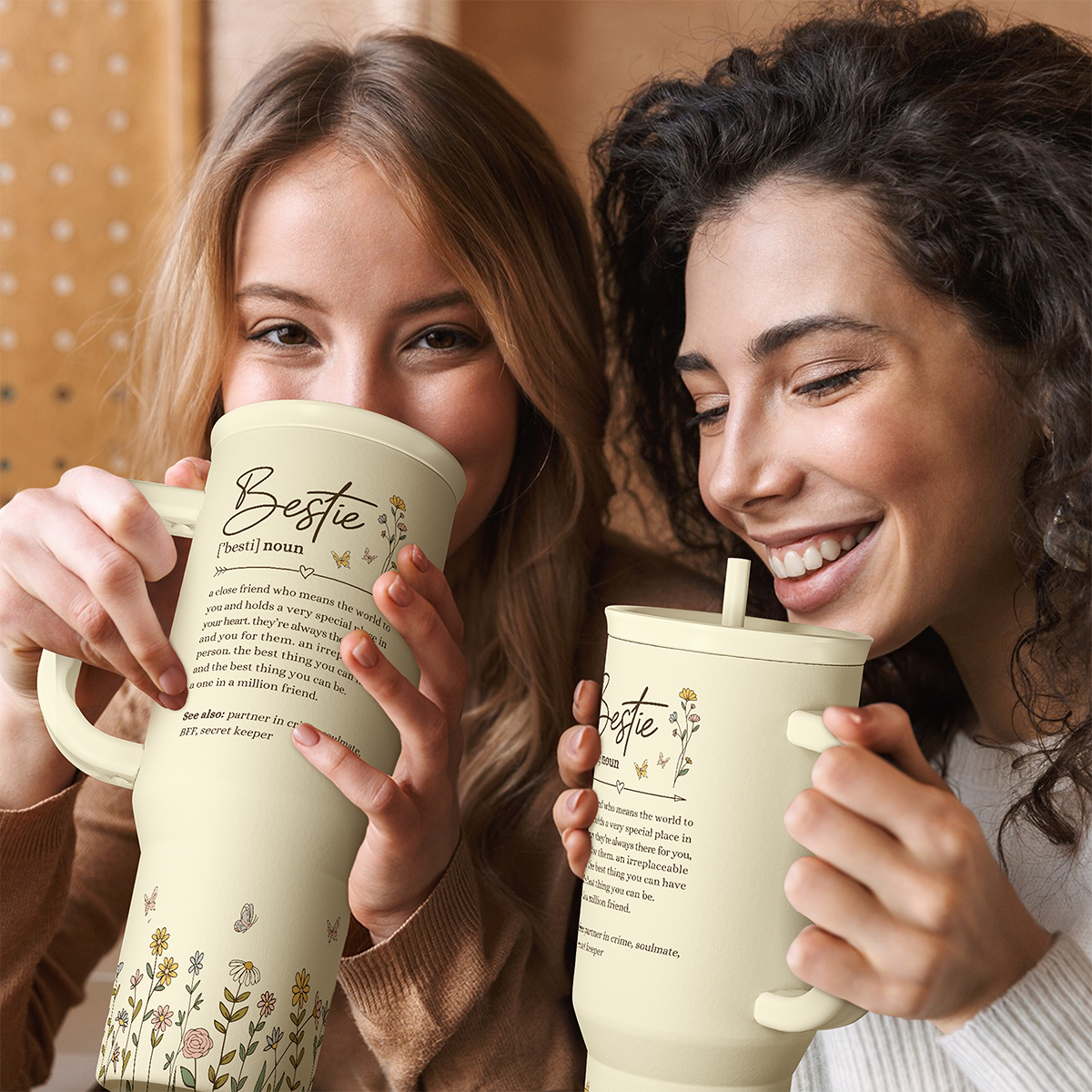 Best Friend Tumbler with Handle 40oz, Bestie Cups for Women Stainless Steel Coffee Travel Tumblers with Straw, Bestie Gifts for Female Friends BFF, Friendship Gift for Birthday Christmas Valentines