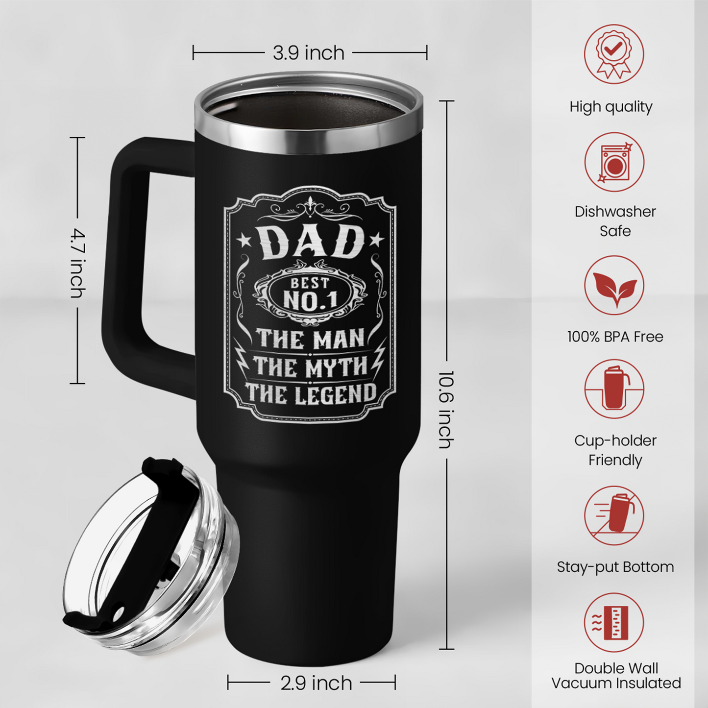 Dad 40 oz Tumbler With Handle & Straw Lid, Dads Gifts for Christmas Birthday Valentine Fathers Day, Dad Cup Stainless Steel Insulated Tumblers Gift for Dad Daddy Father Papa from Daughter Son