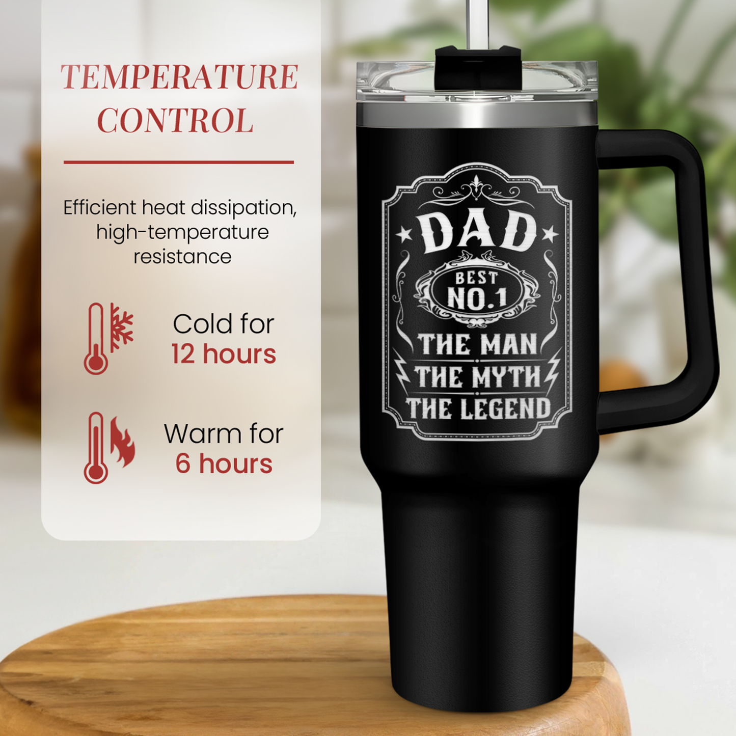 Dad 40 oz Tumbler With Handle & Straw Lid, Dads Gifts for Christmas Birthday Valentine Fathers Day, Dad Cup Stainless Steel Insulated Tumblers Gift for Dad Daddy Father Papa from Daughter Son