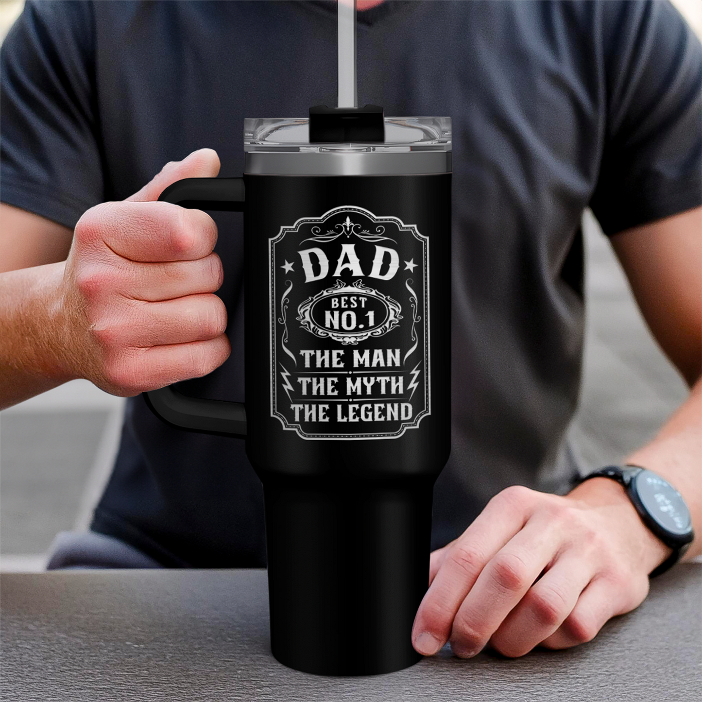 Dad 40 oz Tumbler With Handle & Straw Lid, Dads Gifts for Christmas Birthday Valentine Fathers Day, Dad Cup Stainless Steel Insulated Tumblers Gift for Dad Daddy Father Papa from Daughter Son