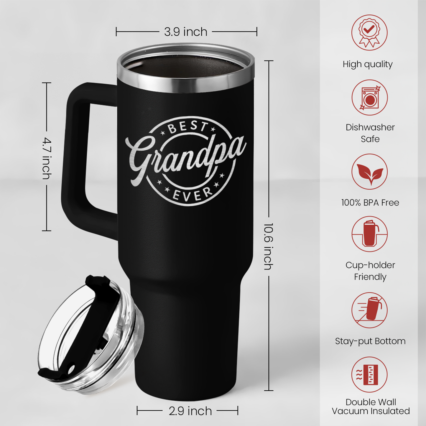 Best Grandpa Ever Tumbler with Handle 40oz, Grandfather Gifts for Birthday Christmas Fathers Day Valentines, Presents for Grandpas Granddad Papa Gifts from Granddaughter Grandson
