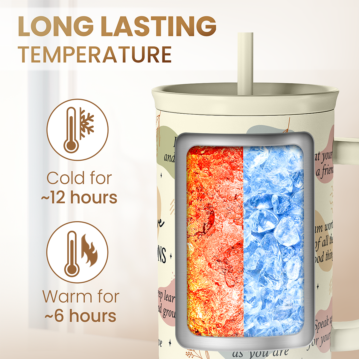 Inspirational Tumbler with Handle 40oz, Daily Positive Inspiration Coffee Cup Stainless Steel Travel Mug, Motivational Gifts for Women Girls Friends Coworker, Gift for Christmas Birthday