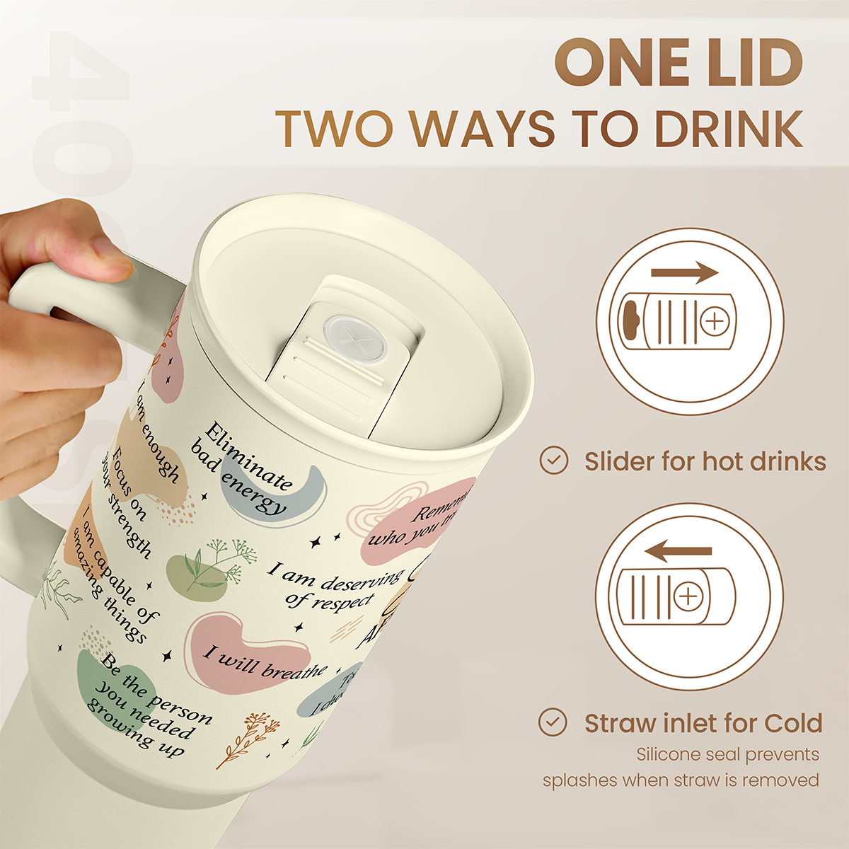 Inspirational Tumbler with Handle 40oz, Daily Positive Inspiration Coffee Cup Stainless Steel Travel Mug, Motivational Gifts for Women Girls Friends Coworker, Gift for Christmas Birthday