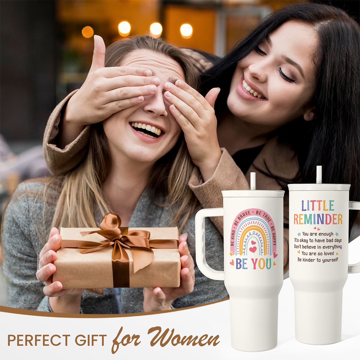 Inspirational Tumbler with Handle 40oz, Positive Reminder Coffee Cups Stainless Steel Travel Mug, Daily Inspiration Motivational Gifts for Women Girls Friends Coworker, Gift for Birthday Christmas