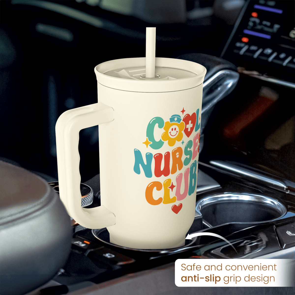 Nurse Tumbler with Handle 40oz, Cool Nurse Club Cup Coffee Travel Mug Tumblers with Straw, Nurse Appreciation Gifts for Women Female Nurses, Nursing Gift for Christmas Birthday Nurse Week