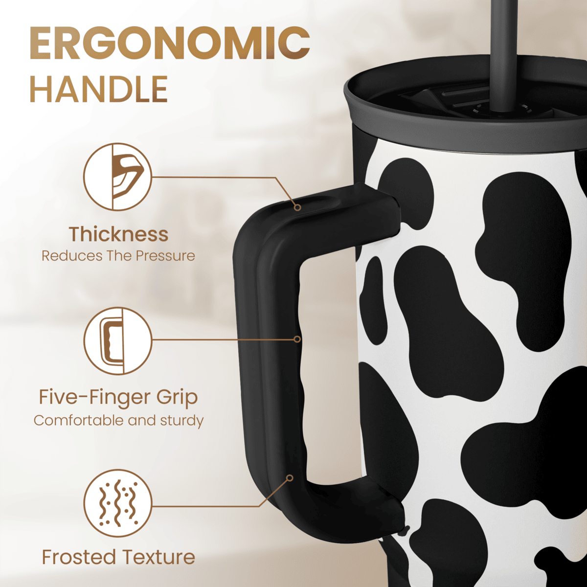 Cow Tumbler with Handle 40oz, Cow Print Cup Stainless Steel Tumblers Coffee Travel Cups with Slider Lid, Cow Gifts for Women Birthday Christmas Mothers Day