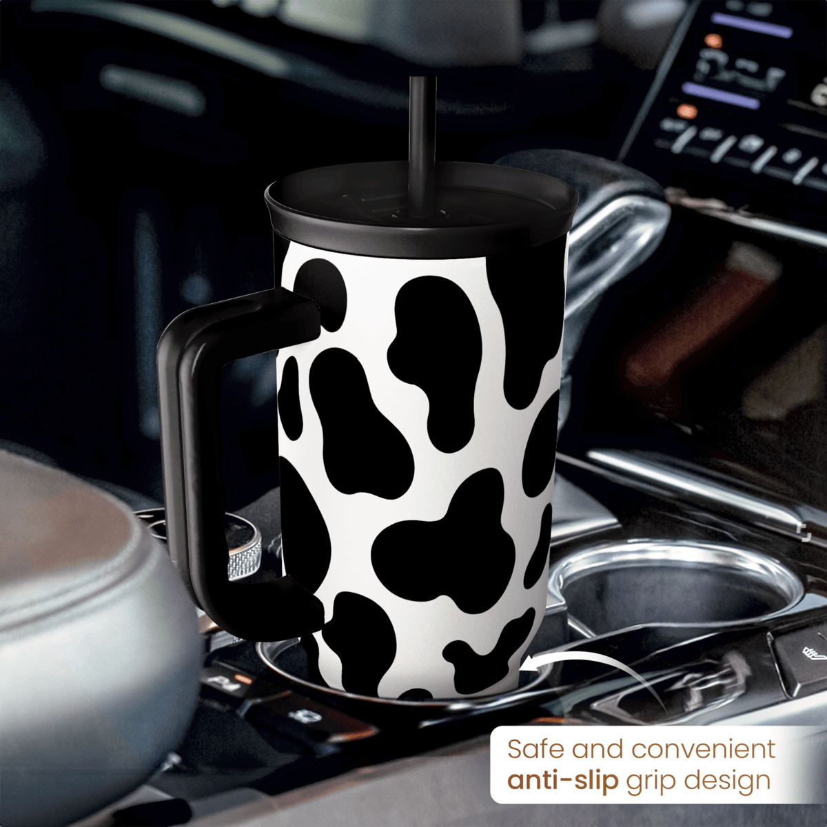 Cow Tumbler with Handle 40oz, Cow Print Cup Stainless Steel Tumblers Coffee Travel Cups with Slider Lid, Cow Gifts for Women Birthday Christmas Mothers Day