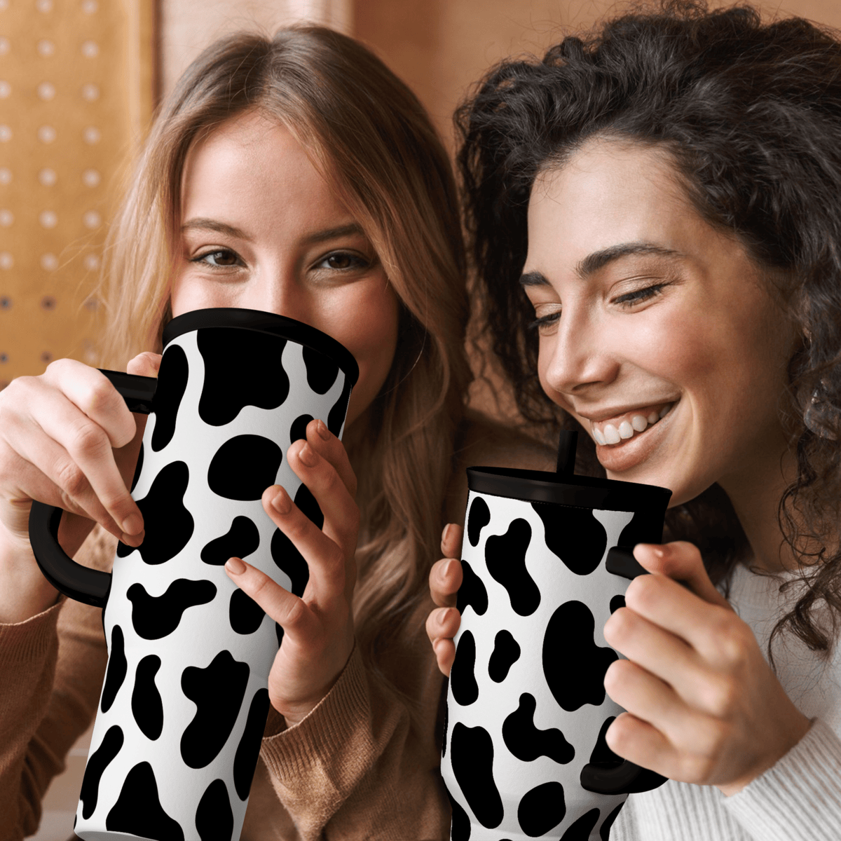 Cow Tumbler with Handle 40oz, Cow Print Cup Stainless Steel Tumblers Coffee Travel Cups with Slider Lid, Cow Gifts for Women Birthday Christmas Mothers Day