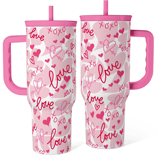 Heart Tumbler with Handle 40oz, Valentines Stainless Steel Insulated Tumblers Coffee Travel Cup with Straw Lid, Gifts for Women Girl