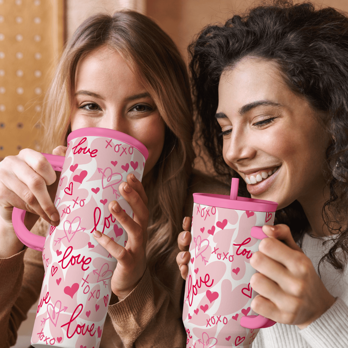 Heart Tumbler with Handle 40oz, Valentines Stainless Steel Insulated Tumblers Coffee Travel Cup with Straw Lid, Gifts for Women Girl