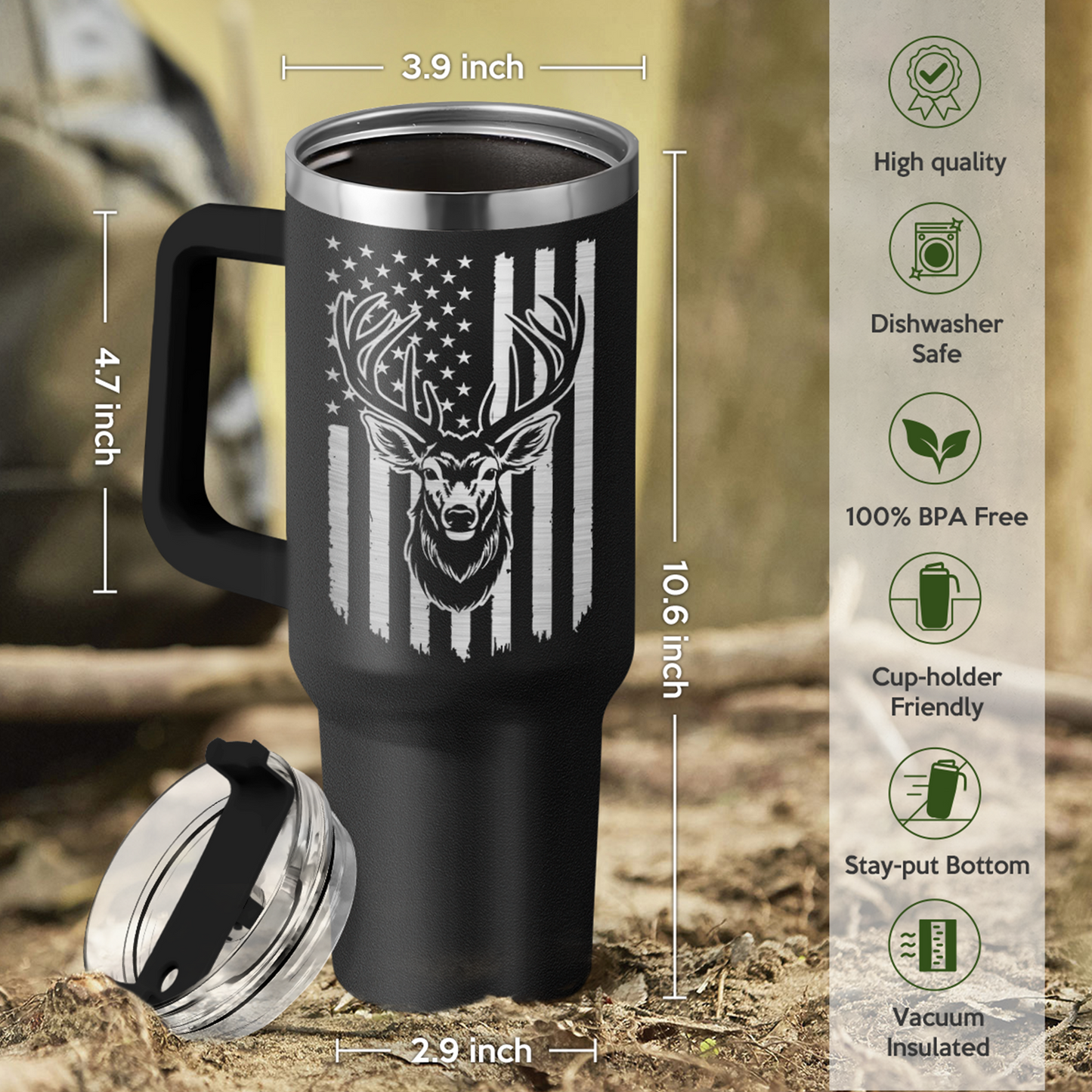 I'd Rather Be Hunting Tumbler with Handle for Men 40oz, Hunter Gifts for Dad Grandpa Husband Boyfriend, Hunters Stainless Steel Coffee Cup, Gifts for Birthday Christmas Fathers Day
