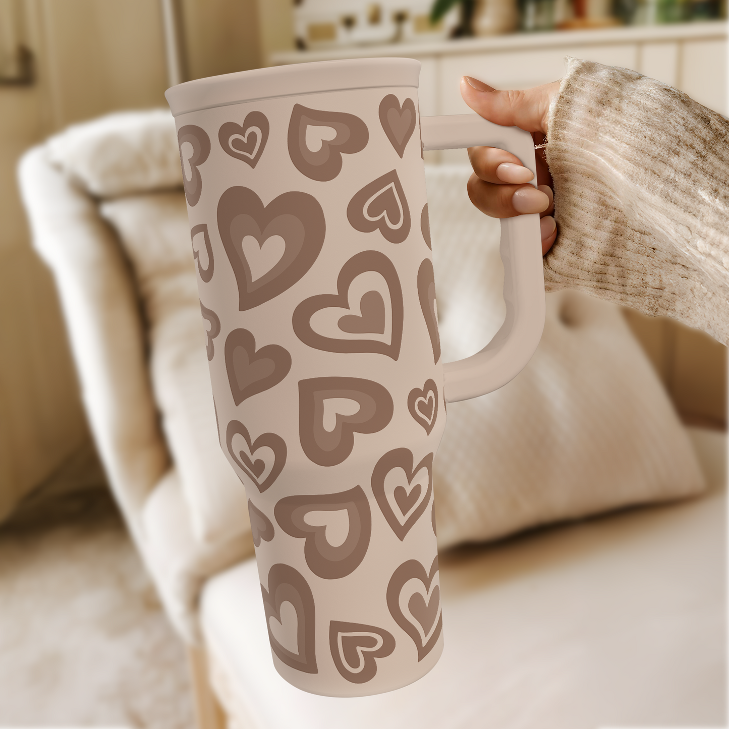 Heart Tumbler with Handle and Straw 40oz – Stainless Sleel Slider Tumbler Travel Coffee Mug for Women - Gift Idea for Birthday Christmas Valentine's Day