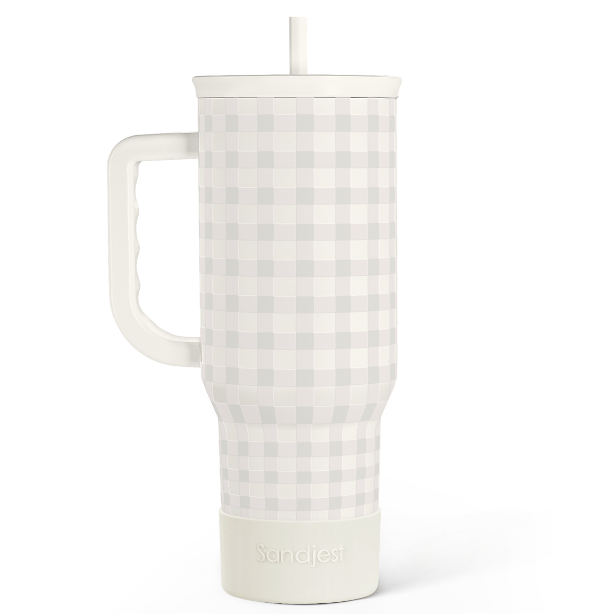 Grey Gingham 40oz Slider Tumbler with Handle and Straw - Insulated Stainless Steel Travel Coffee Mug for Women Girls, Gift for Birthday, Christmas
