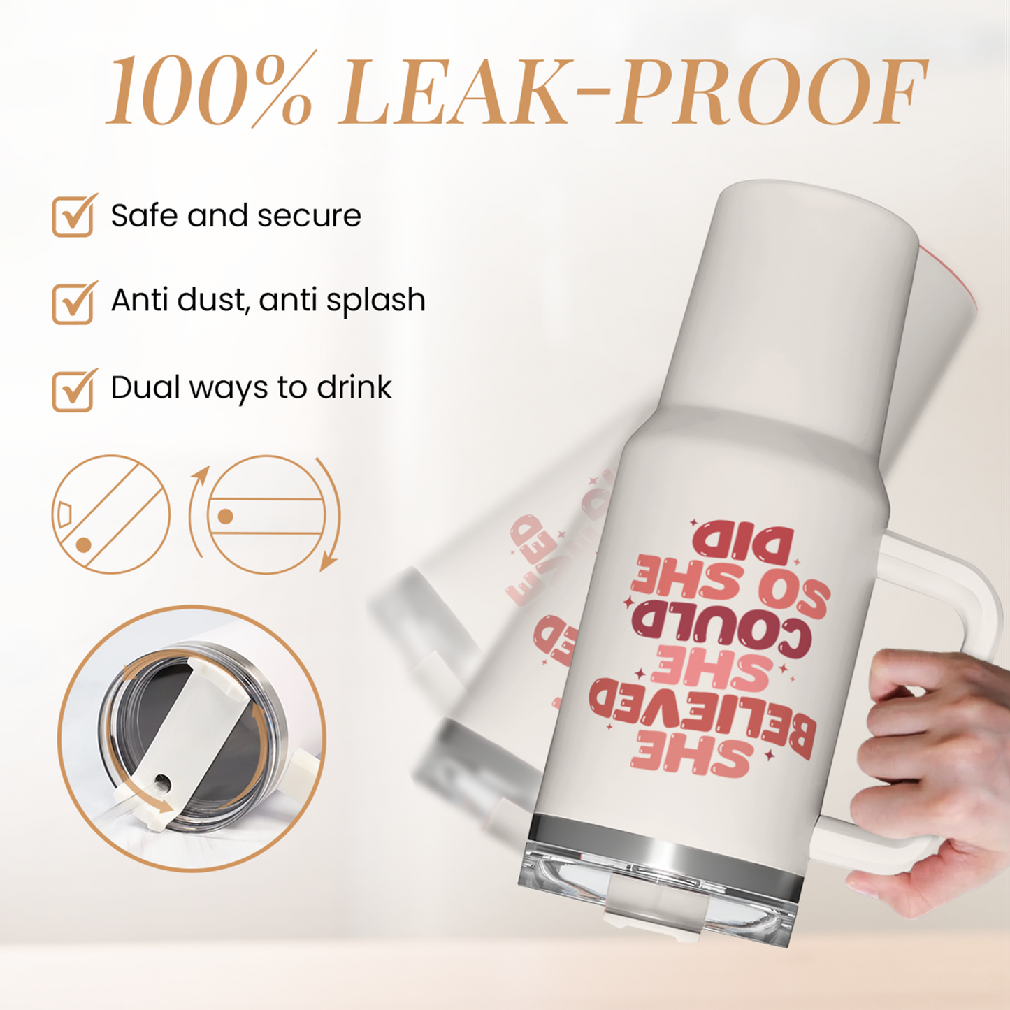 Graduation Gifts for Women She Believed She Could So She Did Tumbler 40oz Stainless Steel Insulated with Handle and Straw, New Job, Going Away, Inspirational Gifts for Her