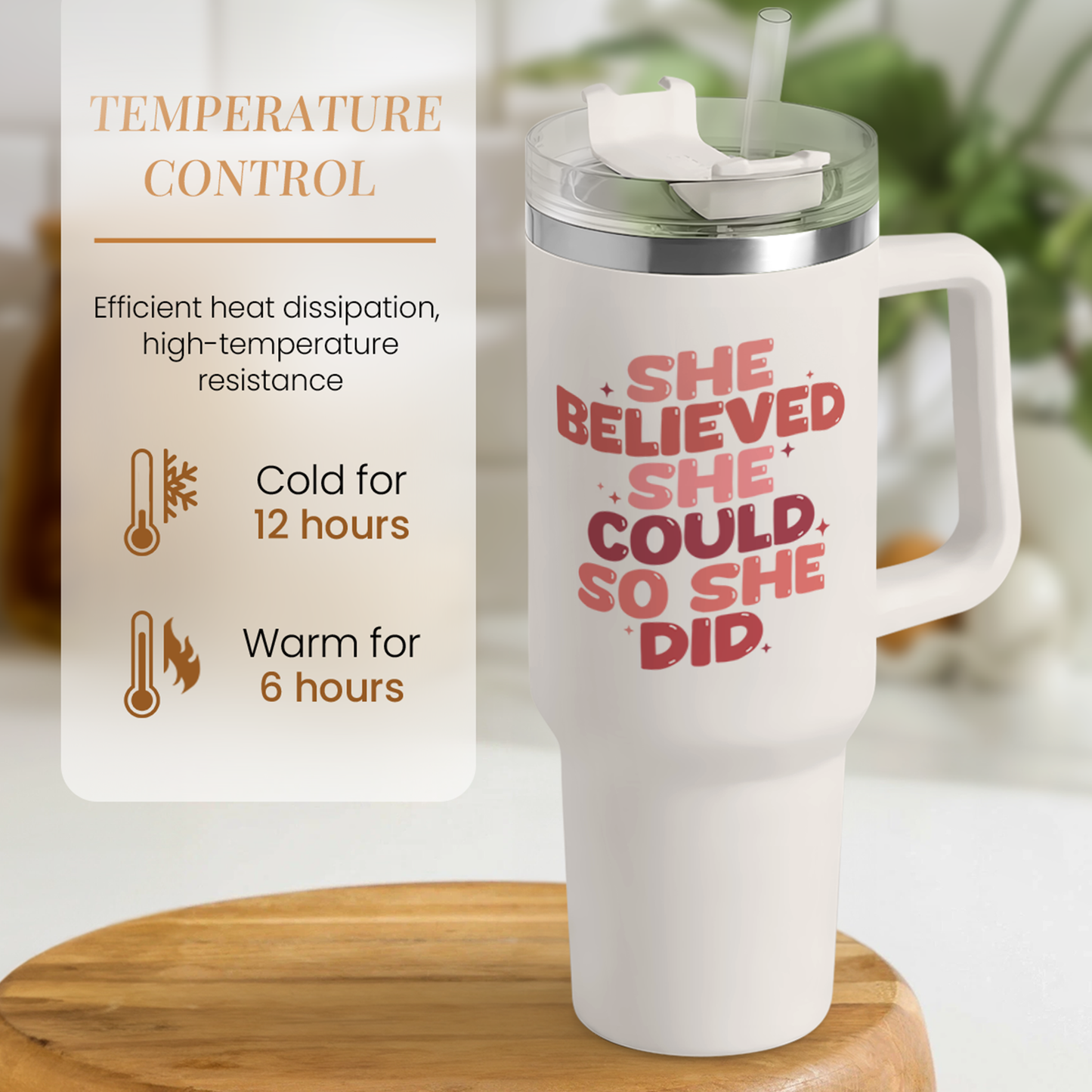 Graduation Gifts for Women She Believed She Could So She Did Tumbler 40oz Stainless Steel Insulated with Handle and Straw, New Job, Going Away, Inspirational Gifts for Her