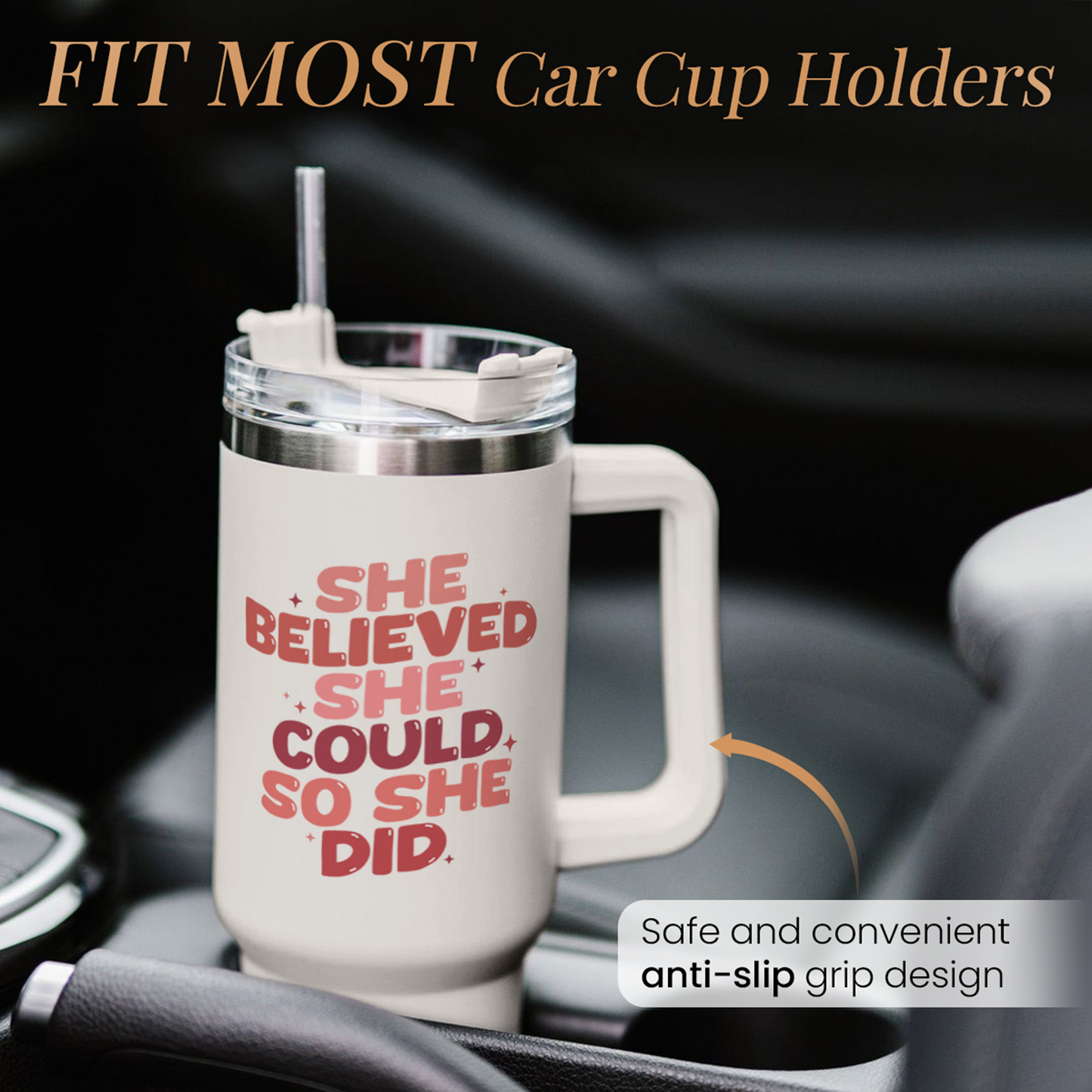 Graduation Gifts for Women She Believed She Could So She Did Tumbler 40oz Stainless Steel Insulated with Handle and Straw, New Job, Going Away, Inspirational Gifts for Her