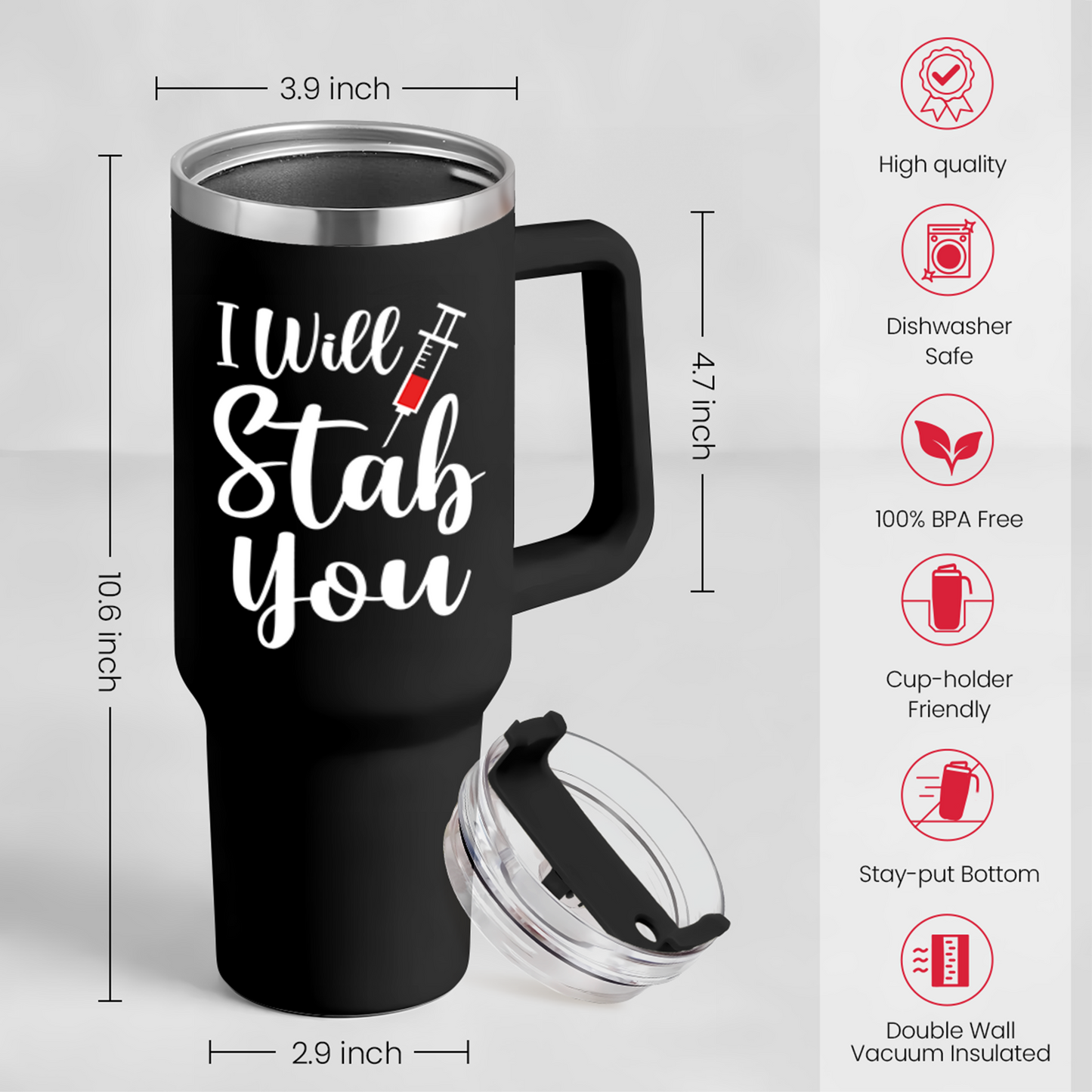 Nurse Gifts I Will Stab You Tumbler with Handle 40oz Stainless Steel Insulated Coffe Cup Funny Nurse Week Gifts, Nursing School Graduation, Appreciation Gifts for RN Nurses