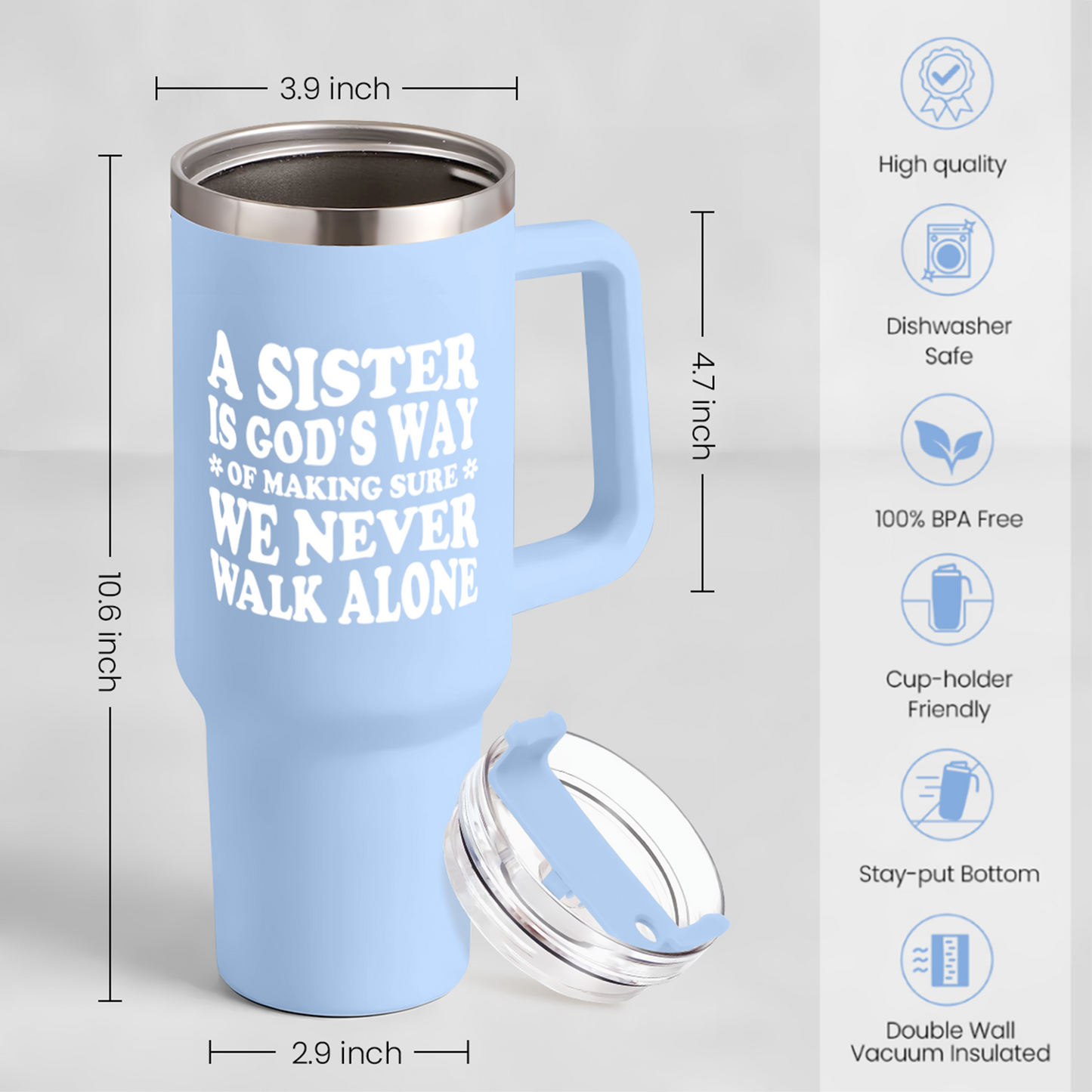 Sisters Gifts from Sister - Tumbler 40oz Stainless Steel Insulated with Handle and Straw Christmas Birthday Friendship Gifts for Soul Sister BFF Bestie Best Friends