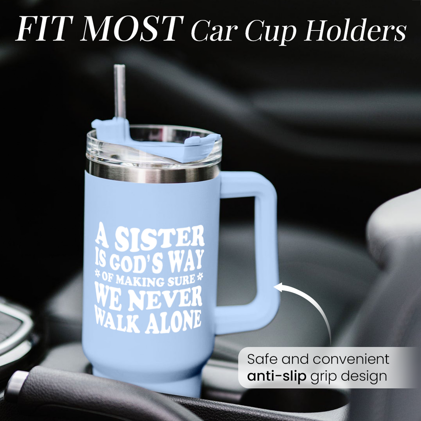 Sisters Gifts from Sister - Tumbler 40oz Stainless Steel Insulated with Handle and Straw Christmas Birthday Friendship Gifts for Soul Sister BFF Bestie Best Friends