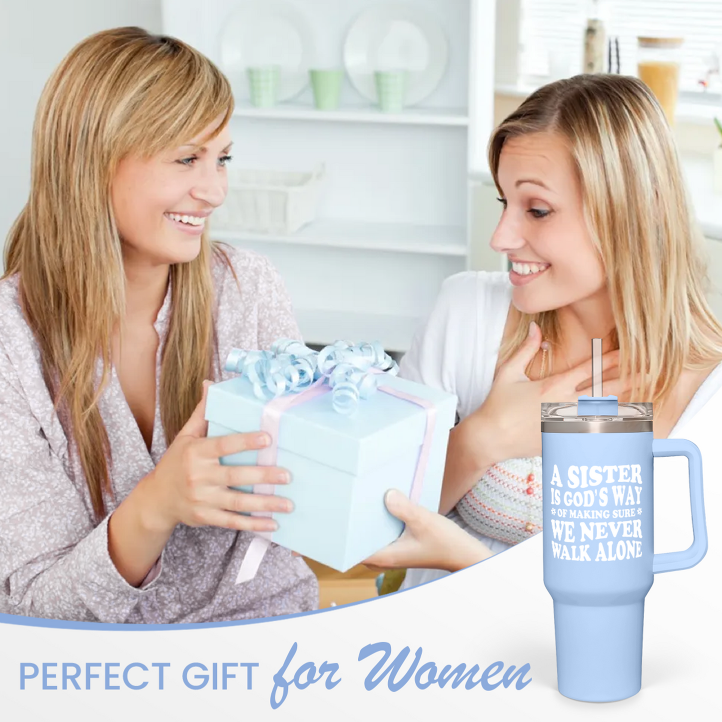 Sisters Gifts from Sister - Tumbler 40oz Stainless Steel Insulated with Handle and Straw Christmas Birthday Friendship Gifts for Soul Sister BFF Bestie Best Friends