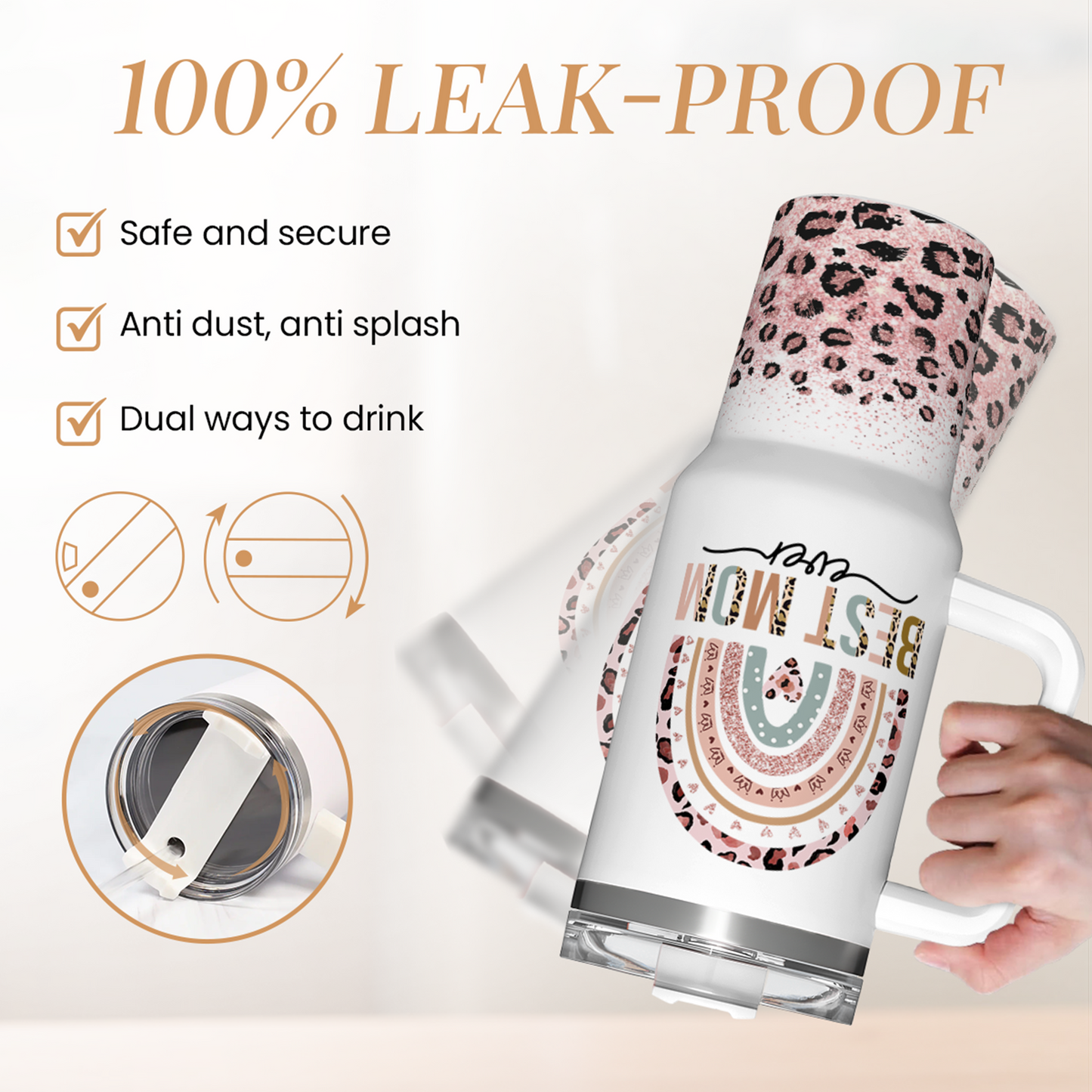 Mom Gifts for Women Mom Nutrition Facts Tumbler Stainless Steel 40oz with Handle Insulated Travel Cup Best Mom Ever Coffee Cup, Mother's Day Christmas Birthday Gifts from Son Daughter