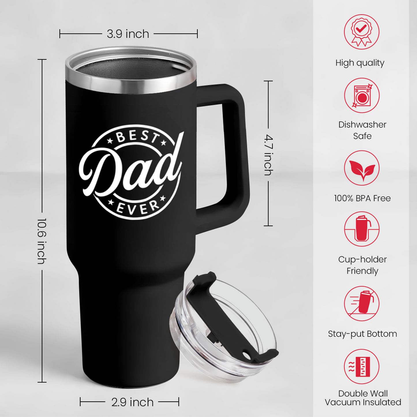 Best Dad Ever Tumbler with Handle 40oz Stainless Steel Insulated - Dad Gifts for Dad from Daughter Son - Coffee Tumbler for Dad Father's Day Birthday Christmas Cup Gift Set with Lid & Straw
