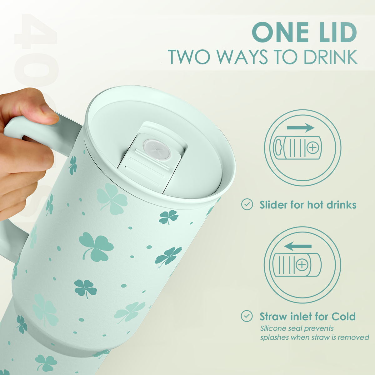 40oz Shamrock Tumbler with Handle and Straw - Insulated Stainless Steel Coffee Travel Mug, Christmas St. Patrick's Day Irish Gifts