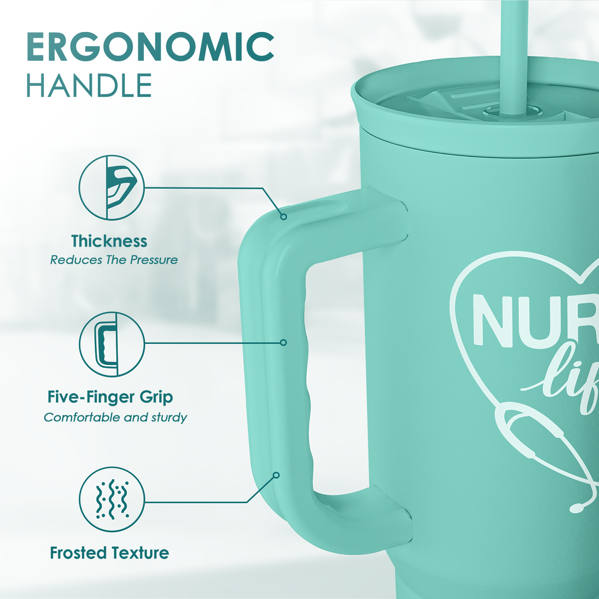 Nurse Gift Tumbler 40oz with Handle and Straw - Nurse Nutrition Facts Insulated Stainless Steel Travel Coffee Mug for Nurses Nursing Friends - Gifts for Nurse Week, Appreciation, Birthday, Christmas