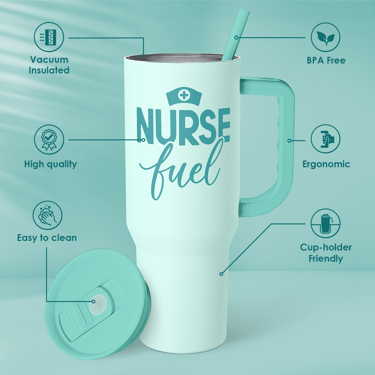 Nurse Gift Tumbler 40oz with Handle and Straw - Nurse Fuel Insulated Stainless Steel Travel Coffee Mug for Nurses Nursing Friend Student - Gifts for Nurse Week, Appreciation, Birthday, Christmas