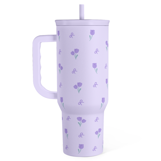 Floral 40oz Tumbler with Handle and Straw – Tulip Insulated Stainless Steel Travel Coffee Mug for Women Girls,  Floral Gift Idea for Birthday Christmas Mothers Day