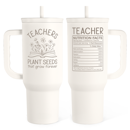 Teacher Appreciation Gift - 40oz Stainless Steel Insulated Tumbler with Handle and Straw - Teacher Nutrition Facts Travel Coffee Mug Cup for Women Back to School Birthday Christmas